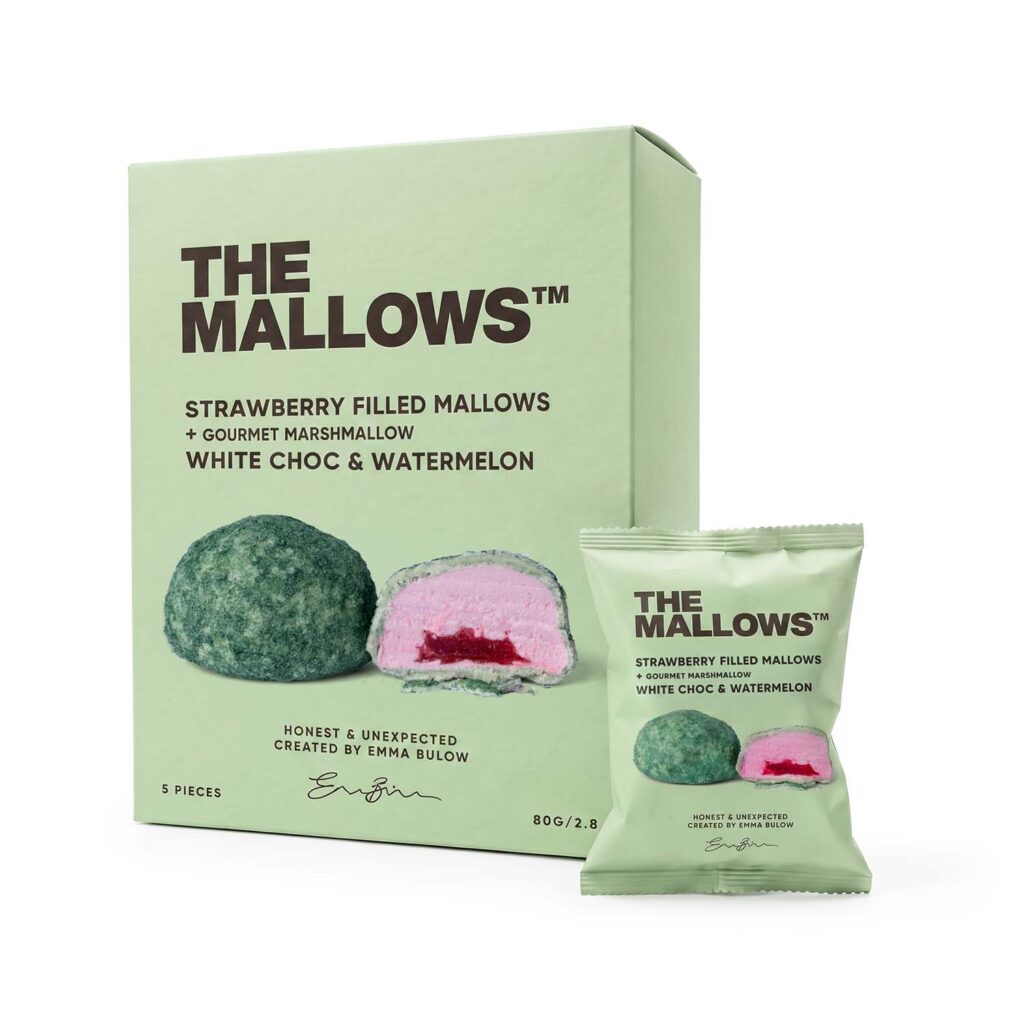 Christmas Calendars 1 Strawberry Filled Mallows Box White Choc + watermelon Mallows Jordbærfyldte skumfiduser hvid chokolade vandmelon marshmallows Emma Bülow The Mallows
