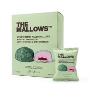 Forside 9 Strawberry Filled Mallows Box White Choc + watermelon Mallows Jordbærfyldte skumfiduser hvid chokolade vandmelon marshmallows Emma Bülow The Mallows