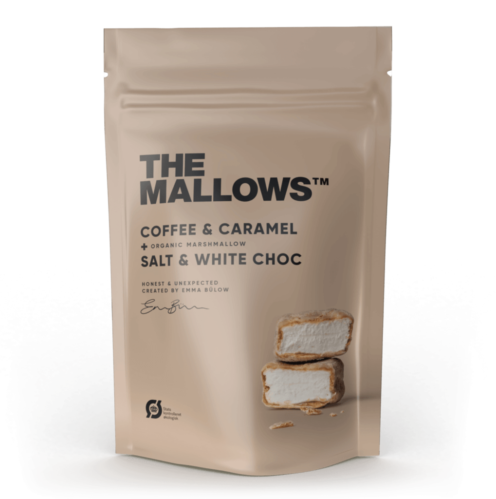 The Mallows-Økologiske-skumfiduser- Coffee Caramel stor med hvid chokolade, karamel kaffe/mocca i large fra Emma Bülow