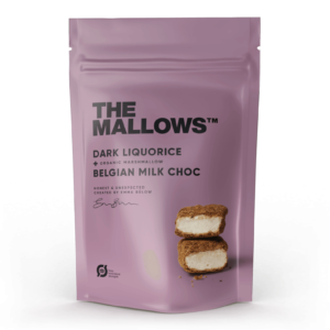 The Mallows-Økologiske-skumfiduser-Dark Liqourice small mælkechokolade og Lakrids, lakridsgranulat fra Emma Bülow