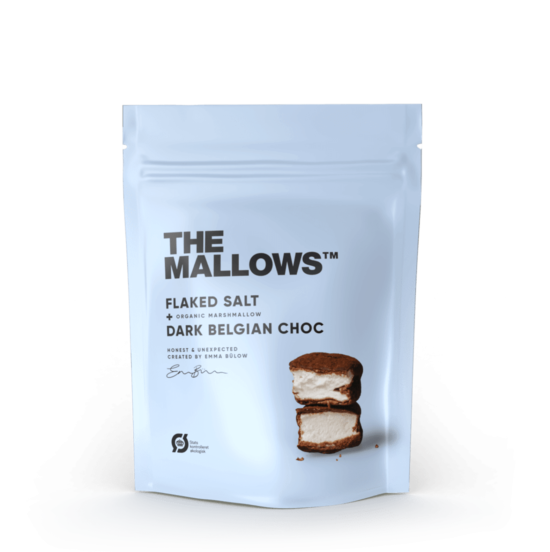 The Mallows-Økologiske-skumfiduser- Flaked Salt small med mørk chokolade og maldonsalt fra Emma Bülow