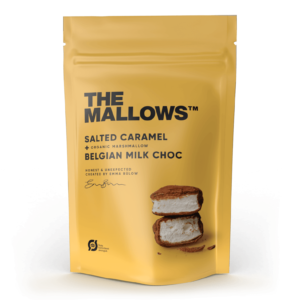 The Mallows-Økologiske-skumfiduser-Salted Caramel og maldonsalt stor med mælkechokolade, karamel og salt i large fra Emma Bülow