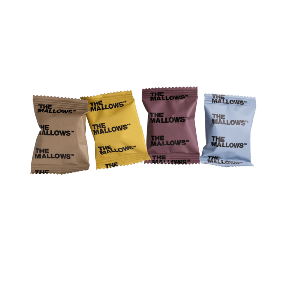 The Mallows Flowpacks-Økologiske-skumfiduser-Dark Liqourice, salted caramel, coffee mælkechokolade og Lakrids, lakridsgranulat, caramel og kaffe fra Emma Bülow