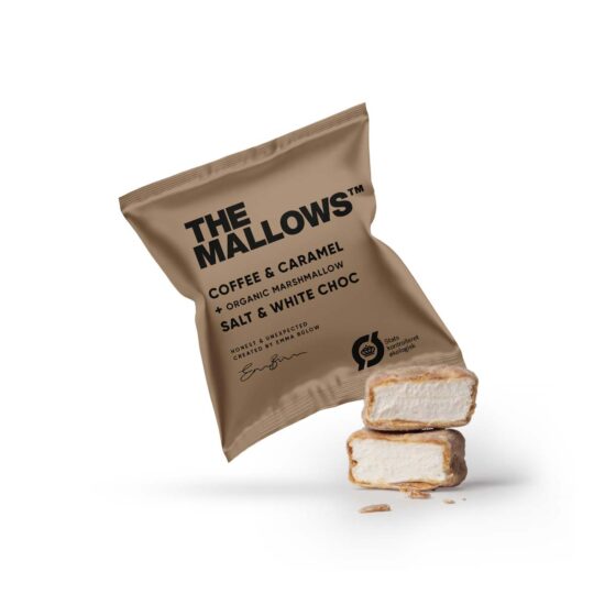 The Mallows enkeltpakkede Flowpacks Økologiske skumfiduser Coffee Caramel hvid chokolade, karamel kaffe mocca enkeltpakket gourmet flowpacks organic marshmallows fra Emma Bülow