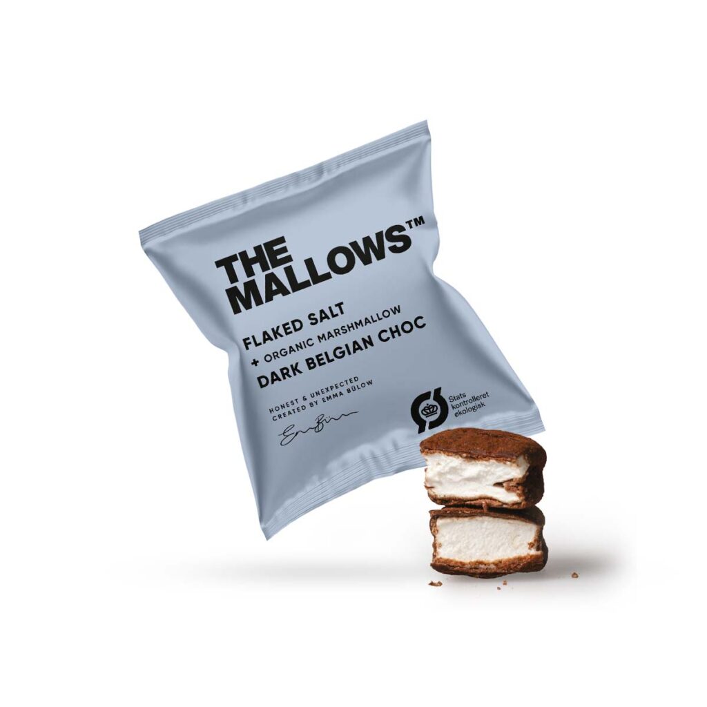 The Mallows Flowpacks Økologiske skumfiduser Flaked Salt med mørk chokolade og maldonsalt enkeltpakket fra Emma Bülow