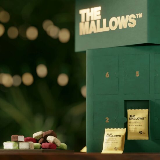 The mallows Økologisk julekalender 2024 flowpacks skumfiduser med belgisk chokolade organic marshmallows christmas calendar børn og voksne