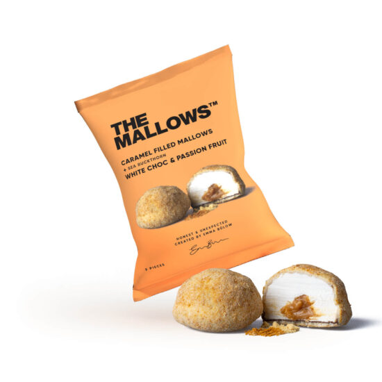 White Chocolate caramel filled mallows hvid chokolade passion fruit havtorn seabuckthorn skumfiduser gourmet marshmallows