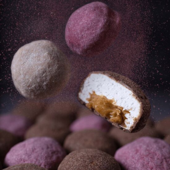 Caramel Filled Mallows Ruby chokolade Double Coffee The Mallows Marshmallows chokolade-karamel-Skumfiduser med karamel fyld