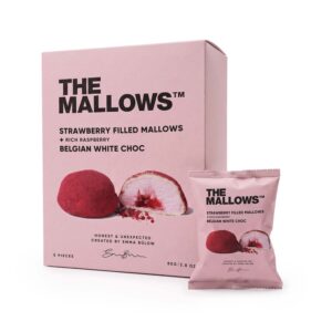 Strawberry Filled Mallows Box White Choc + Rich Raspberry Mallows Jordbærfyldte skumfiduser Emma Bülow The Mallows