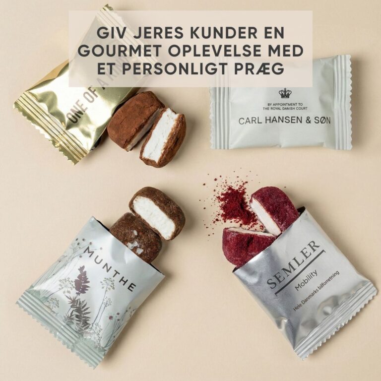 Private label Flowpack custom logo and design salted caramel chokolade chocolate marshmallows gourmet skumfiduser eget logo premium emma bülow lakrids