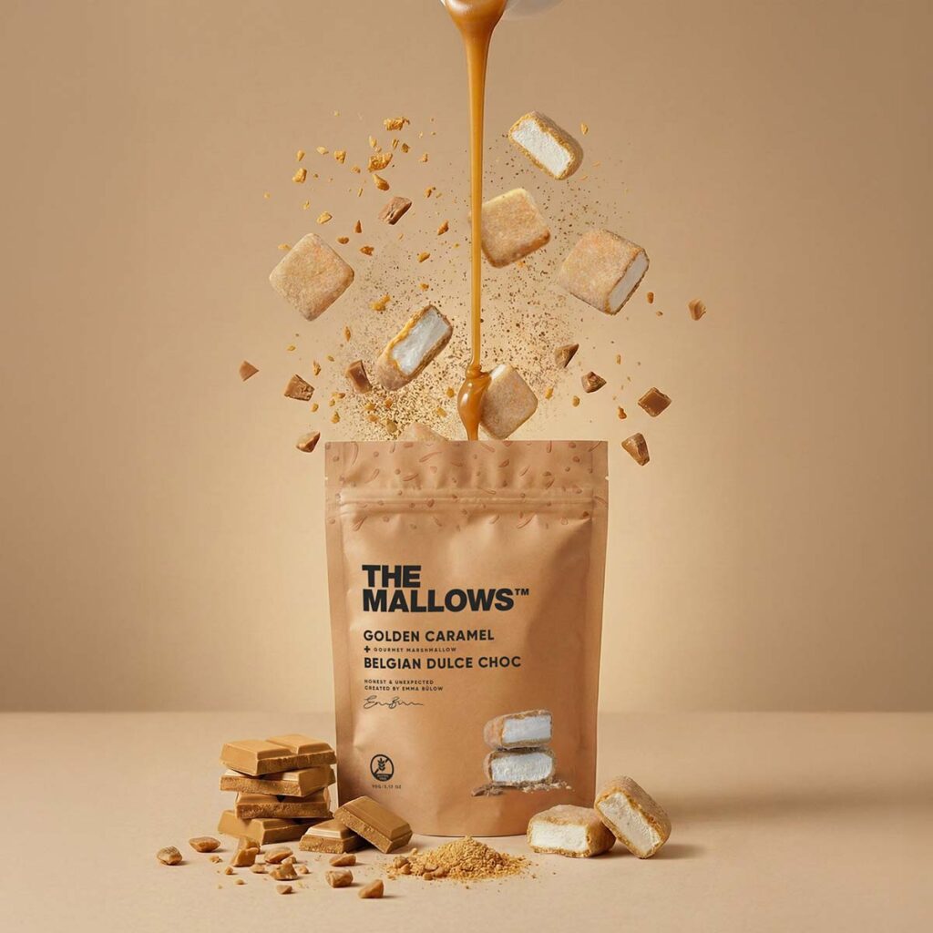 The Mallows pose golden caramel gourmet marshmallows skumfiduser karamel salt dulce chokolade fra Emma Bülow Marshmallows caramel salted dulce chocolate Maldon sea salt