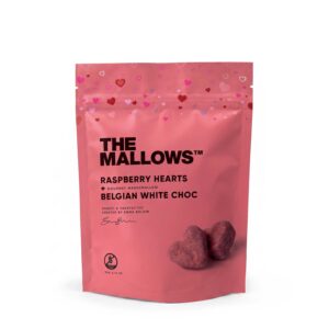 The Mallows Love Valentine Hearts gourmet skumfiduser Classic Raspberry med hvid chokolade og hindbær fra Emma Bülow